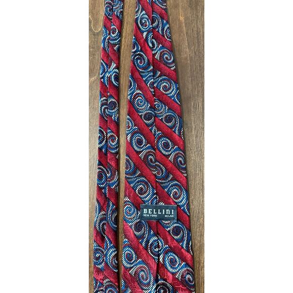 Bellini 100% Silk Men's Tie in Red and Blue 4" Striped Vintage - Picture 10 of 14